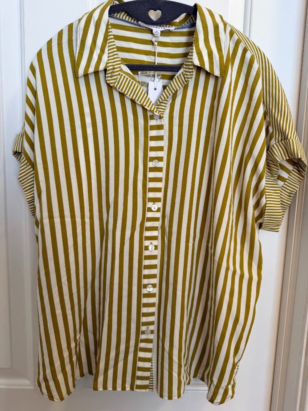 Jane + Delancey Striped Rayon Blouse XL Oversized Mustard Ivory